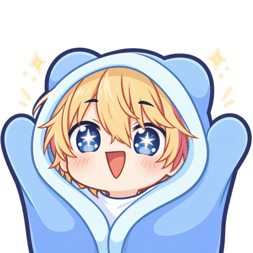 Animated AquaRiven smiling in a blue shark hoodie
